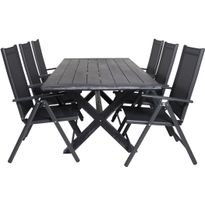 Ruokailuryhmä Venture Home, 200x100cm musta Rives-pöytä + 6 mustaa Break-säätötuolia
