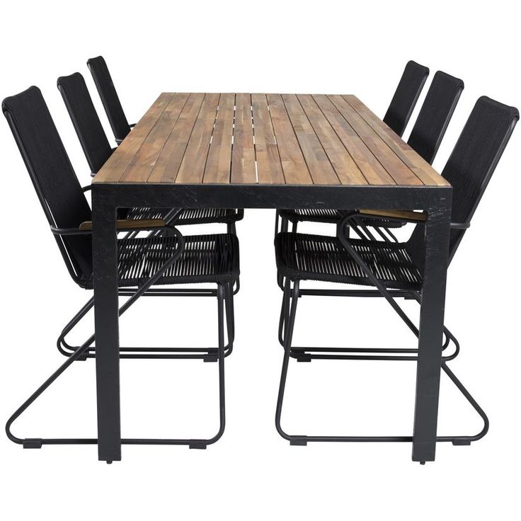 Ruokailuryhmä Venture Home, 205x90cm akaasia/musta Bois-pöytä + 6 Bois-tuolia