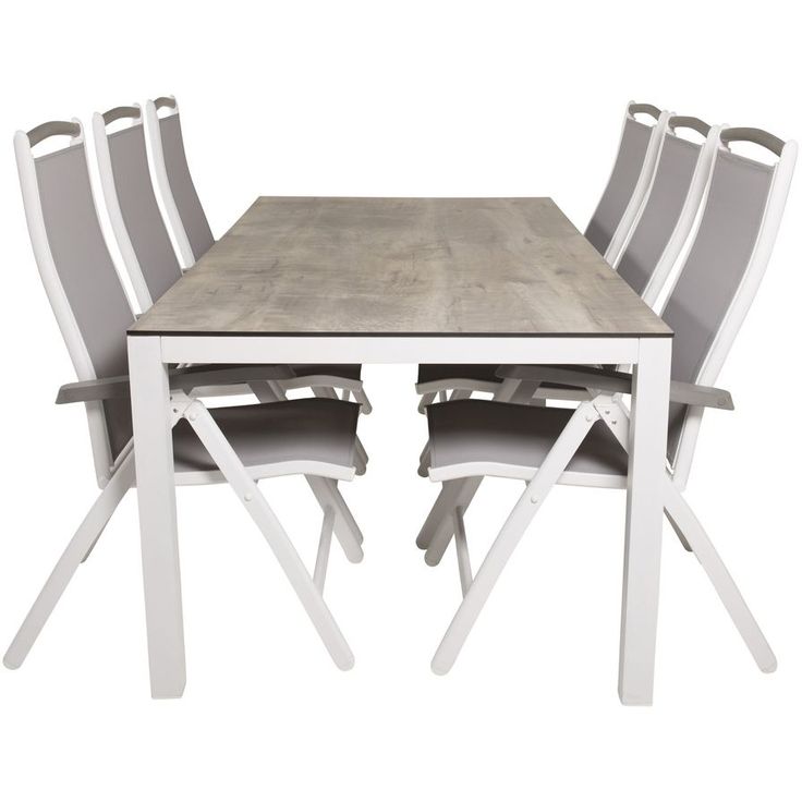 Ruokailuryhmä Venture Home, 205x100cm harmaa/valkoinen Llama-pöytä + 6 harmaa/valkoista Albany -säätötuolia
