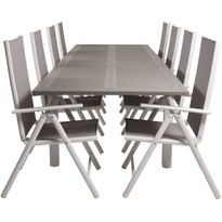 Ruokailuryhmä Venture Home, 224/324x100cm jatkettava harmaa/valkoinen Albany-pöytä + 8 harmaa/valkoista Break-säätötuolia