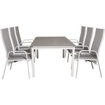 Ruokailuryhmä Venture Home, 160/240x100cm jatkettava harmaa/valkoinen Levels-pöytä + 6 harmaa/valkoista Copacabana-säätötuolia