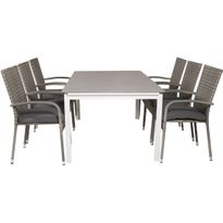 Ruokailuryhmä Venture Home, 160/240x100cm jatkettava harmaa/valkoinen Levels-pöytä + 6 harmaata Anna-tuolia