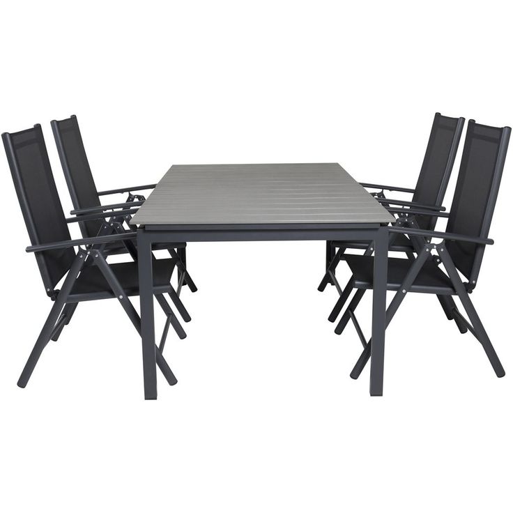 Ruokailuryhmä Venture Home, 160/240x100cm jatkettava harmaa/musta Levels-pöytä + 4 mustaa Break-säätötuolia