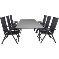Ruokailuryhmä Venture Home, 160/240x100cm jatkettava harmaa/musta Levels-pöytä + 6 mustaa Break-säätötuolia