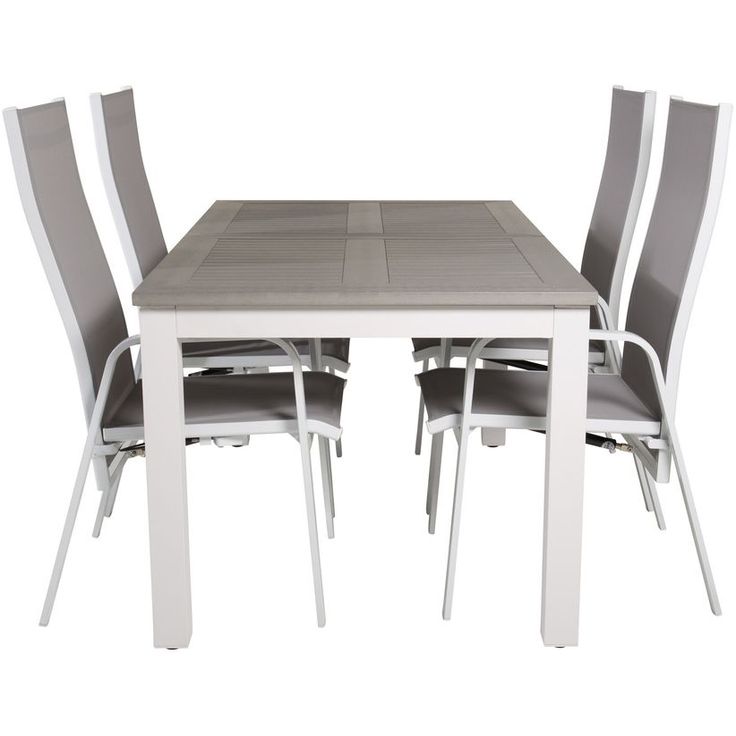 Ruokailuryhmä Venture Home, 160/240x90cm jatkettava harmaa/valkoinen Albany-pöytä + 4 harmaa/valkoista, pinottavaa Copacabana-säätötuolia