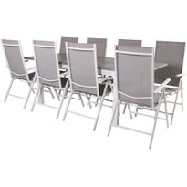 Ruokailuryhmä Venture Home, 160/240x90cm jatkettava harmaa/valkoinen Albany-pöytä + 8 harmaa/valkoista Break-säätötuolia