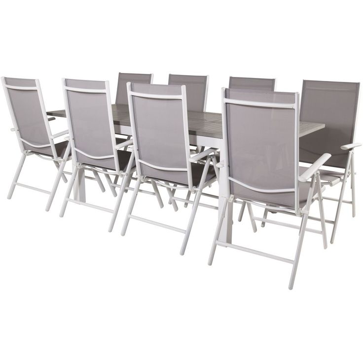Ruokailuryhmä Venture Home, 160/240x90cm jatkettava harmaa/valkoinen Albany-pöytä + 8 harmaa/valkoista Break-säätötuolia
