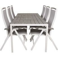 Ruokailuryhmä ulos Venture Home, 205x90cm harmaa Break-pöytä + 6 harmaata Albany-tuolia