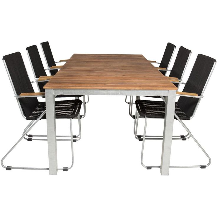 Ruokailuryhmä Venture Home, 200x100cm Zenia-pöytä + 6 Bois-tuolia