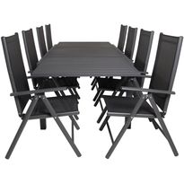 Ruokailuryhmä Venture Home, 160/240x100cm jatkettava musta Marbella-pöytä + 8 mustaa Break-säätötuolia