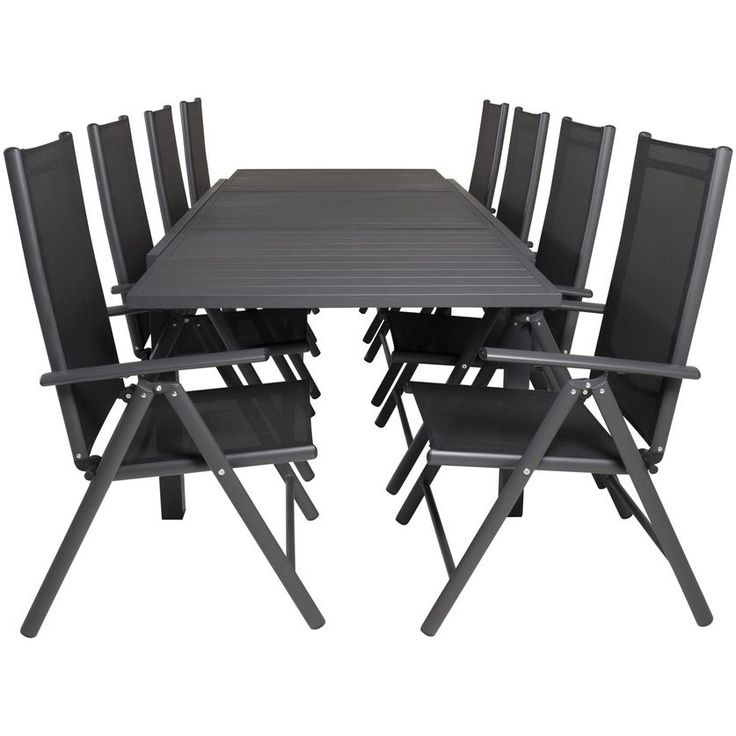 Ruokailuryhmä Venture Home, 160/240x100cm jatkettava musta Marbella-pöytä + 8 mustaa Break-säätötuolia