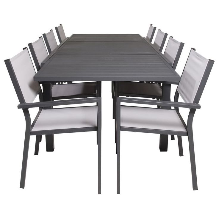 Ruokailuryhmä Venture Home, 160/240x100cm jatkettava musta Marbella-pöytä + 8 pinottavaa Copacabana-tuolia