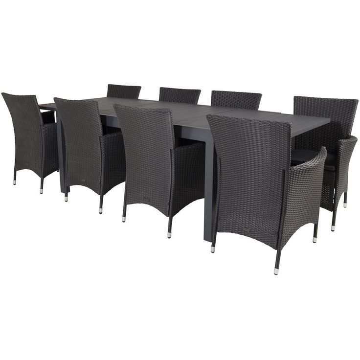Ruokailuryhmä Venture Home, 160/240x100cm jatkettava musta Marbella-pöytä + 8 mustaa Knick-tuolia