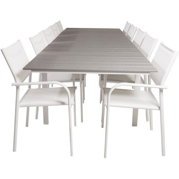 Ruokailuryhmä Venture Home, 229/310x100cm jatkettava Levels-pöytä + 10 pinottavaa Santorini-tuolia
