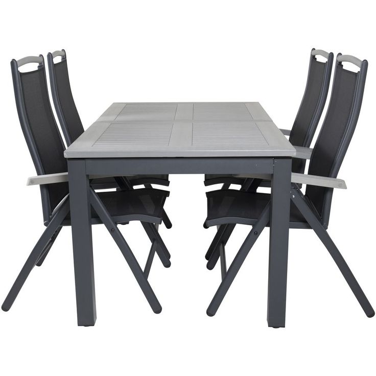 Ruokailuryhmä Venture Home, 160/240x90cm jatkettava harmaa/mustaa Albany-pöytä + 4 mustaa Albany-säätötuolia