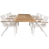 Ruokailuryhmä Venture Home, jatkettava, valkoinen/tiikki Panama-pöytä + 6 pinottavaa Mexico-tuolia