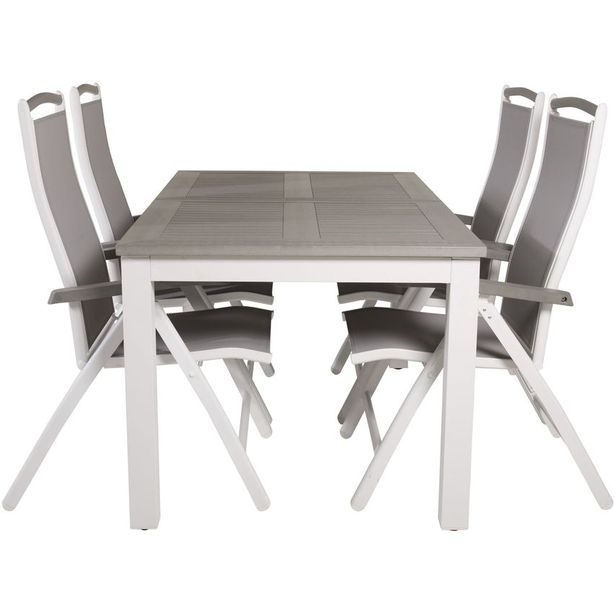 Ruokailuryhmä Venture Home, 152/210x90cm harmaa/valkoinen jatkettava Albany-pöytä + 4 harmaa/valkoista Albany-säätötuolia