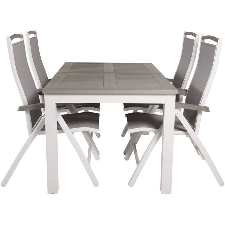 Ruokailuryhmä Venture Home, 152/210x90cm harmaa/valkoinen jatkettava Albany-pöytä + 4 harmaa/valkoista Albany-säätötuolia