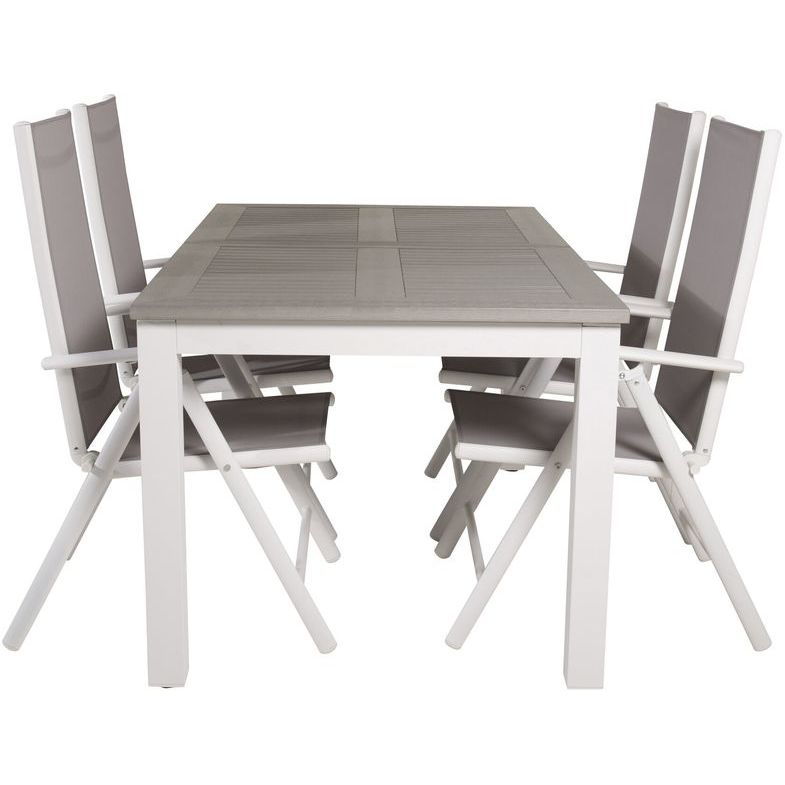Ruokailuryhmä Venture Home, 152/210x90cm harmaa/valkoinen jatkettava Albany-pöytä + 4 harmaa/valkoista Break-säätötuolia
