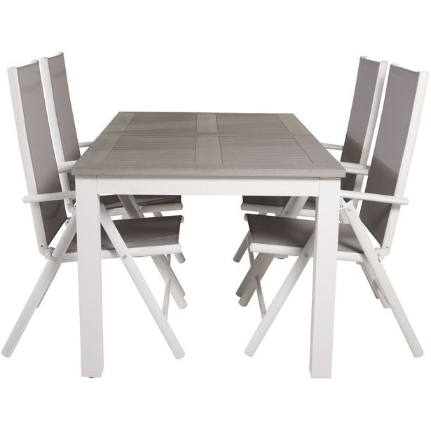Ruokailuryhmä Venture Home, 152/210x90cm harmaa/valkoinen jatkettava Albany-pöytä + 4 harmaa/valkoista Break-säätötuolia