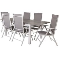 Ruokailuryhmä Venture Home, 152/210x90cm harmaa/valkoinen jatkettava Albany-pöytä + 6 harmaa/valkoista Break-säätötuolia