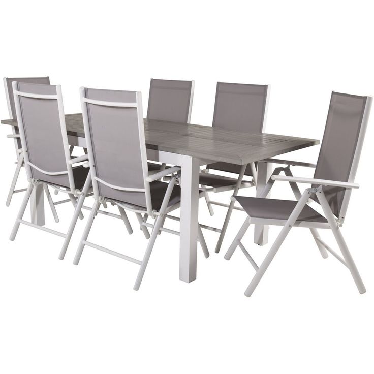 Ruokailuryhmä Venture Home, 152/210x90cm harmaa/valkoinen jatkettava Albany-pöytä + 6 harmaa/valkoista Break-säätötuolia