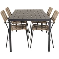 Ruokailuryhmä Venture Home, 150x90cm musta Break-pöytä + 4 Lindos-tuolia, käsinojilla