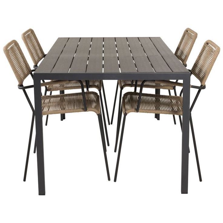 Ruokailuryhmä Venture Home, 150x90cm musta Break-pöytä + 4 Lindos-tuolia, käsinojilla