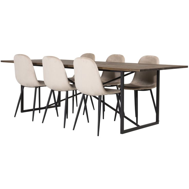 Ruokailuryhmä Venture Home, 250x100cm ruskea Padang-pöytä + 6 beigeä Polar-tuolia, sametti