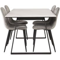 Ruokailuryhmä Venture Home, 140x90cm valkoinen Estelle-pöytä + 4 vaaleanharmaata Polar-tuolia, sametti
