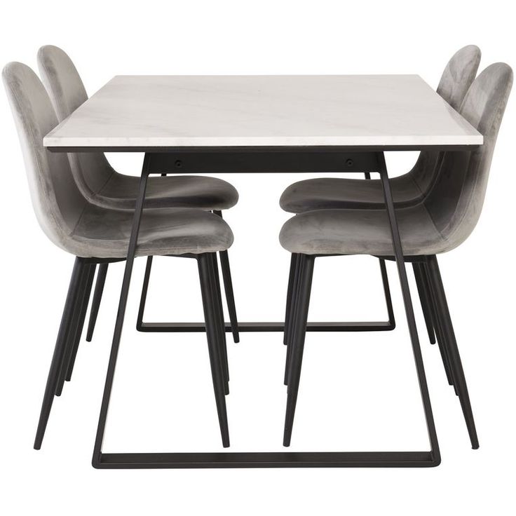 Ruokailuryhmä Venture Home, 140x90cm valkoinen Estelle-pöytä + 4 vaaleanharmaata Polar-tuolia, sametti