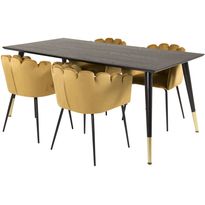Ruokailuryhmä Venture Home, 180x90cm musta/messinki Dipp-pöytä + 4 kullankeltaista Limhamn-tuolia