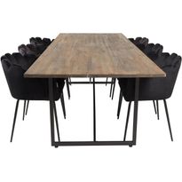 Ruokailuryhmä Venture Home, 250x100cm ruskea Padang-pöytä + 6 mustaa Limhamn-tuolia, sametti