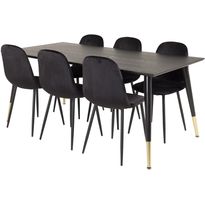 Ruokailuryhmä Venture Home, 180x90cm musta/messinki Dipp-pöytä + 6 Polar-tuolia
