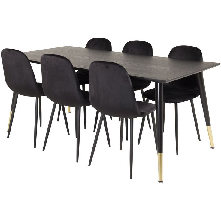 Ruokailuryhmä Venture Home, 180x90cm musta/messinki Dipp-pöytä + 6 Polar-tuolia