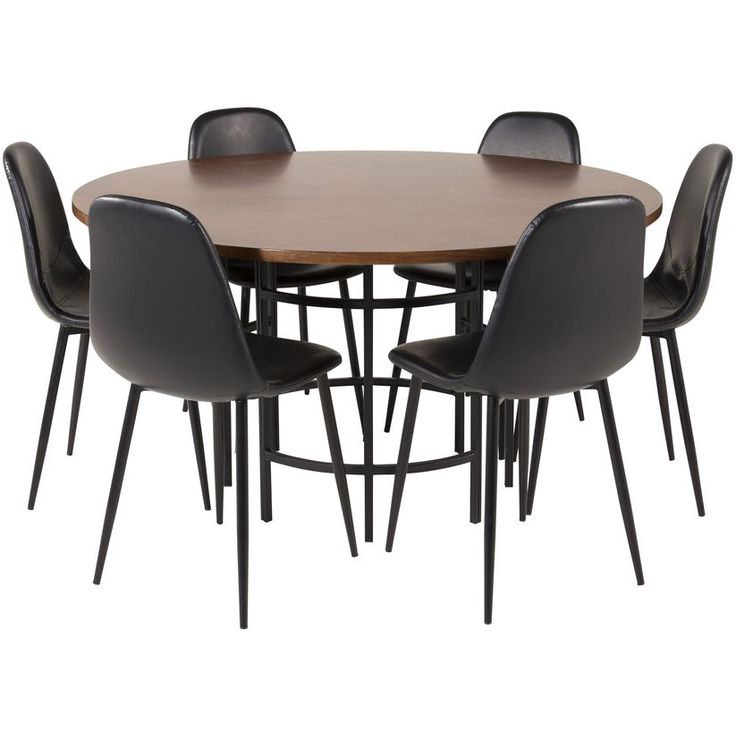Ruokailuryhmä Venture Home, ⌀140cm ruskea Copenhagen-pöytä + 6 Polar PU -tuolia
