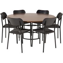 Ruokailuryhmä Venture Home, ⌀140cm ruskea Copenhagen-pöytä + 6 mustaa Polly-tuolia