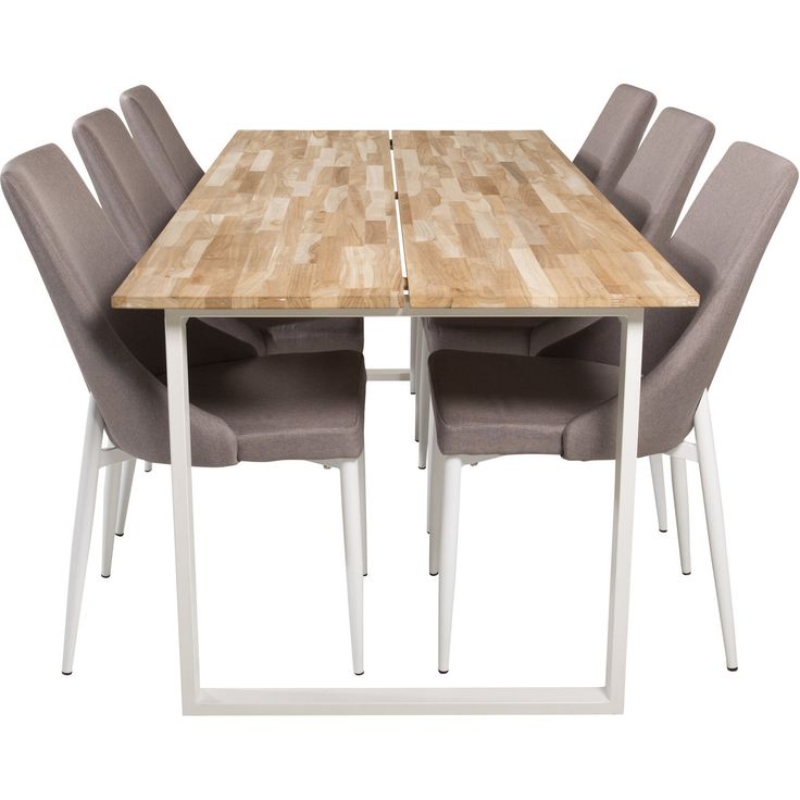 Ruokailuryhmä Venture Home, 200x90cm ruskea Cirebon-pöytä + 6 harmaata Leone-tuolia