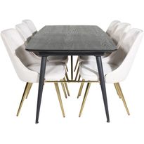 Ruokailuryhmä Venture Home, jatkettava musta Gold-pöytä + 6 Velvet Deluxe -tuolia