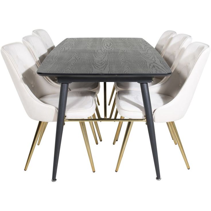 Ruokailuryhmä Venture Home, jatkettava musta Gold-pöytä + 6 Velvet Deluxe -tuolia