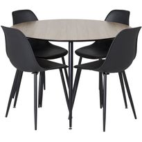 Ruokailuryhmä Venture Home, ⌀100cm ruskea/musta Silar-pöytä + 4 mustaa Polar Plastic-tuolia