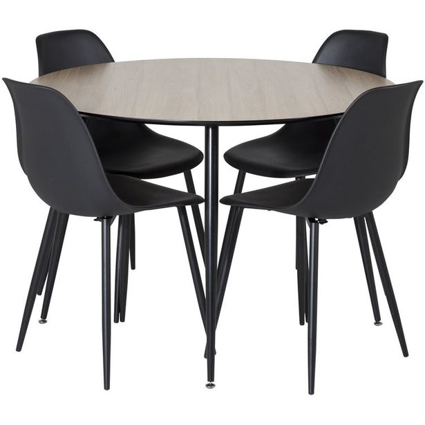 Ruokailuryhmä Venture Home, ⌀100cm ruskea/musta Silar-pöytä + 4 mustaa Polar Plastic-tuolia