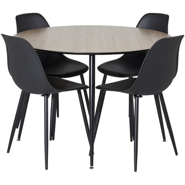 Ruokailuryhmä Venture Home, ⌀100cm ruskea/musta Silar-pöytä + 4 mustaa Polar Plastic-tuolia