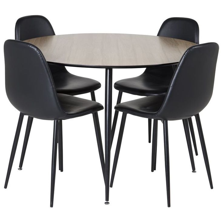 Ruokailuryhmä Venture Home, ⌀100cm ruskea/musta Silar-pöytä + 4 mustaa Polar PU -tuolia