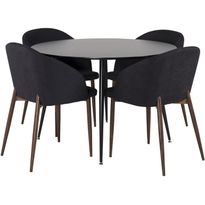 Ruokailuryhmä Venture Home, ⌀100cm musta Silar-pöytä + 4 mustaa Arch-tuolia