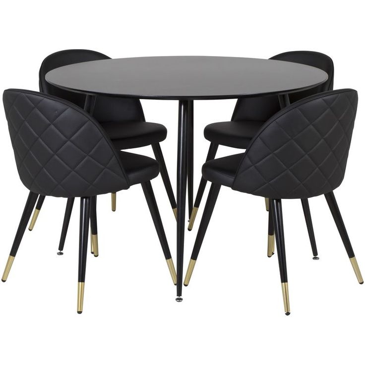 Ruokailuryhmä Venture Home, ⌀100cm musta Silar-pöytä + 4 mustaa Velvet PU -tuolia