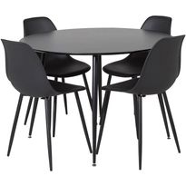 Ruokailuryhmä Venture Home, ⌀100cm musta Silar-pöytä + 4 mustaa Polar Plastic -tuolia