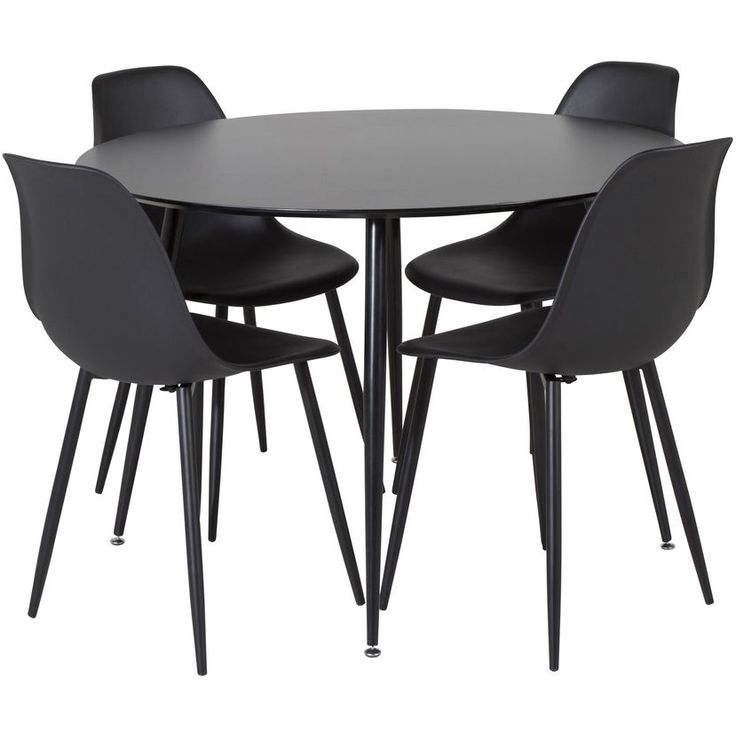 Ruokailuryhmä Venture Home, ⌀100cm musta Silar-pöytä + 4 mustaa Polar Plastic -tuolia