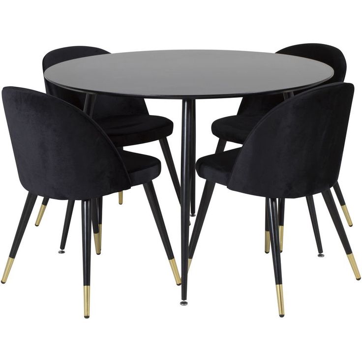 Ruokailuryhmä Venture Home, ⌀100cm musta Silar-pöytä + 4 Velvet-tuolia, musta/messinki