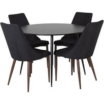 Ruokailuryhmä Venture Home, ⌀100cm musta Silar-pöytä + 4 mustaa Leone-tuolia